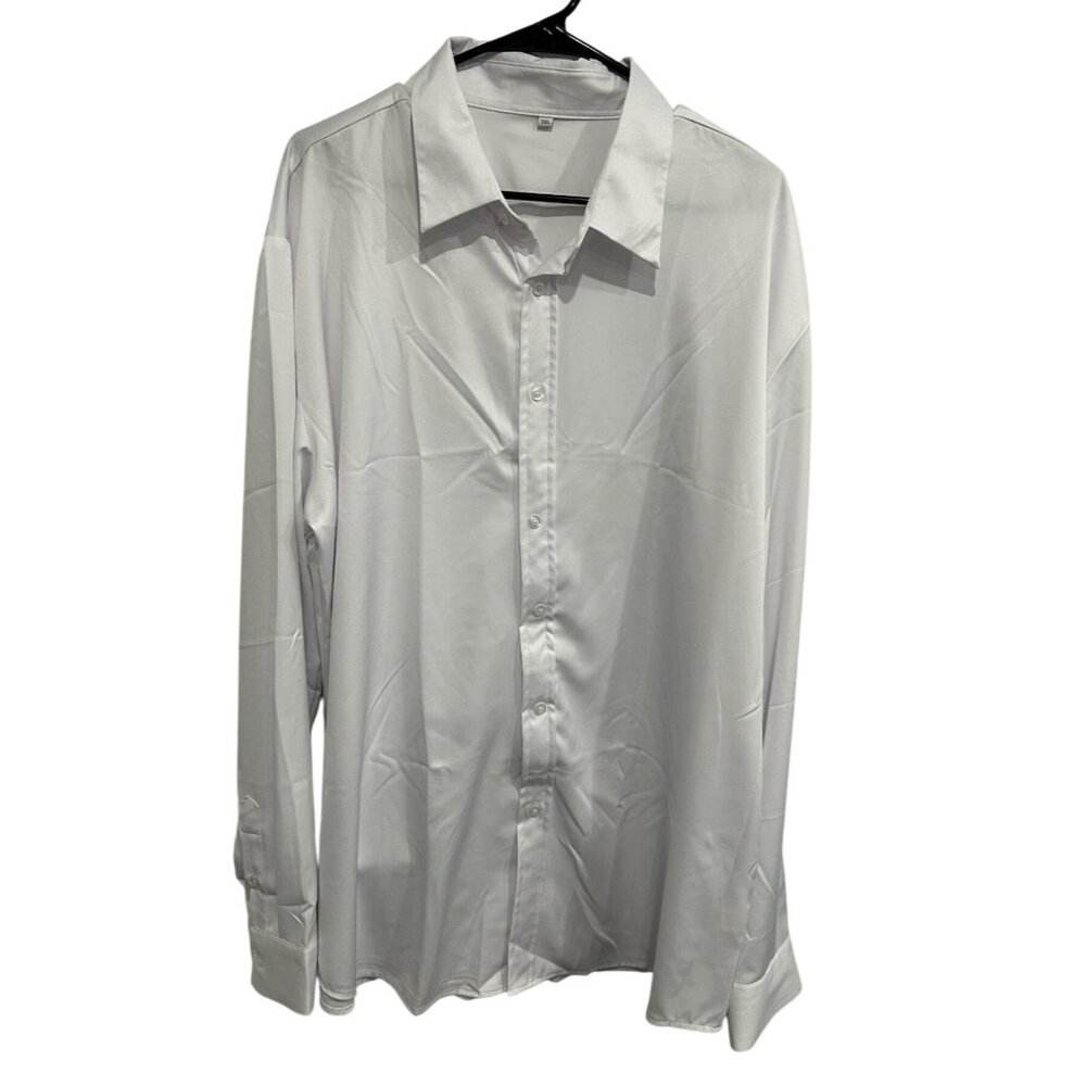 Mens White Dress Shirt Button-Up Long Sleeve Sz 3XL
